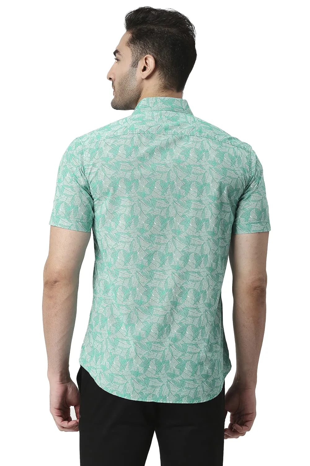 Slim Fit Cotton Poplin Printed Halfsleeves Shirt