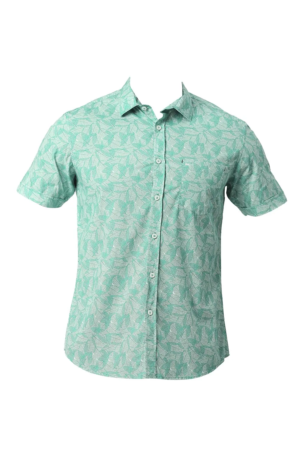 Slim Fit Cotton Poplin Printed Halfsleeves Shirt