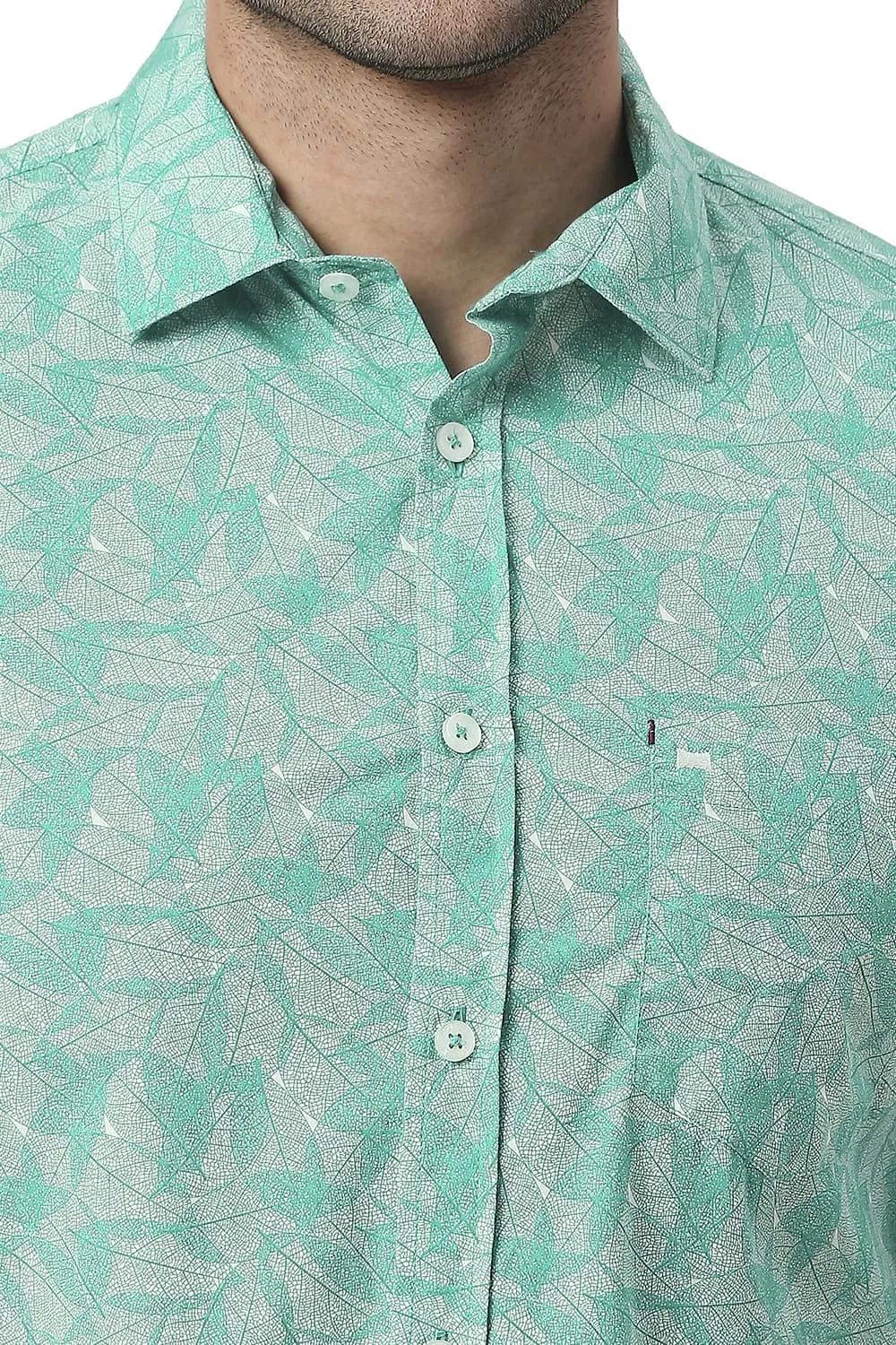 Slim Fit Cotton Poplin Printed Halfsleeves Shirt