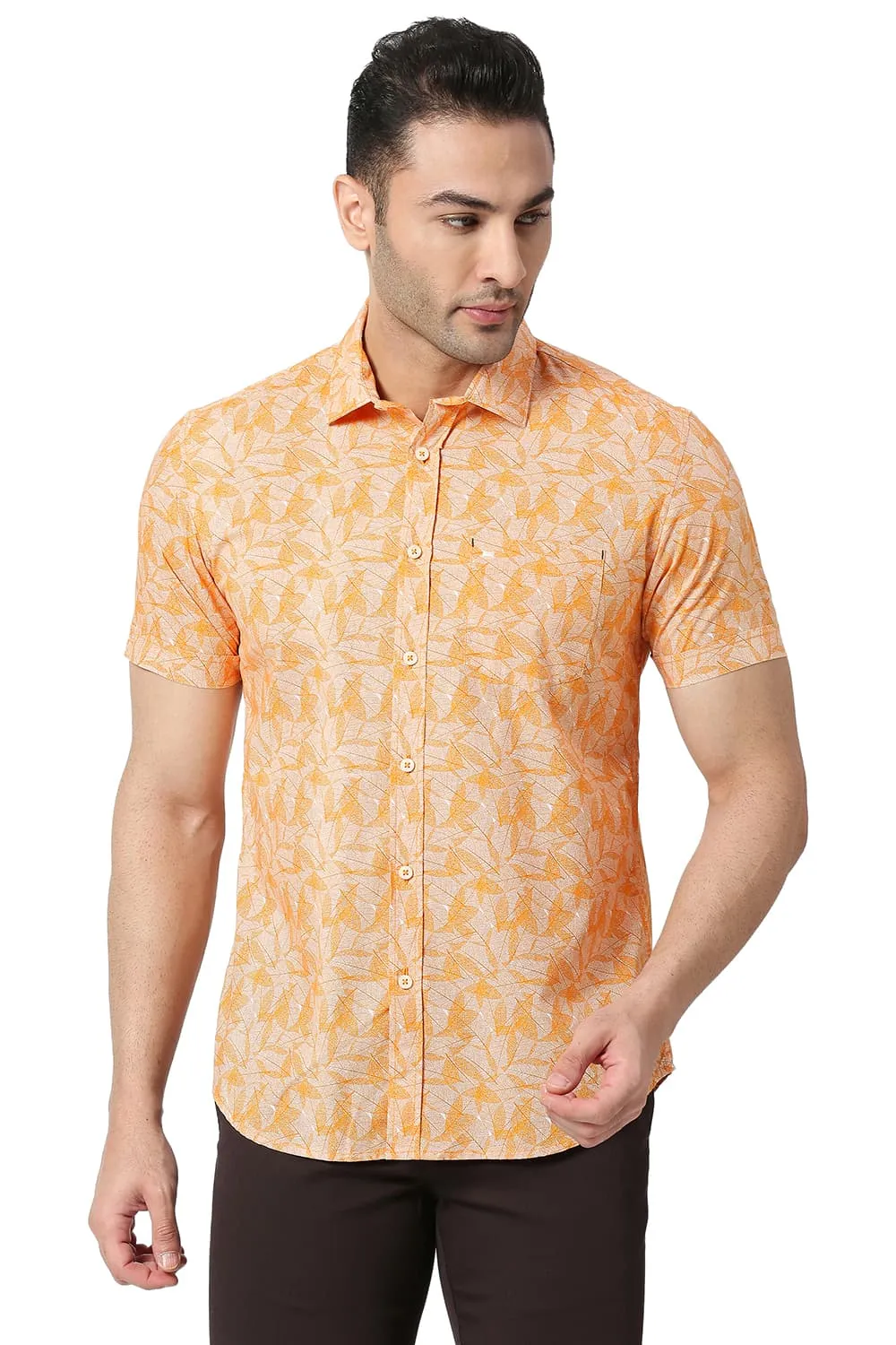 Slim Fit Cotton Poplin Printed Halfsleeves Shirt
