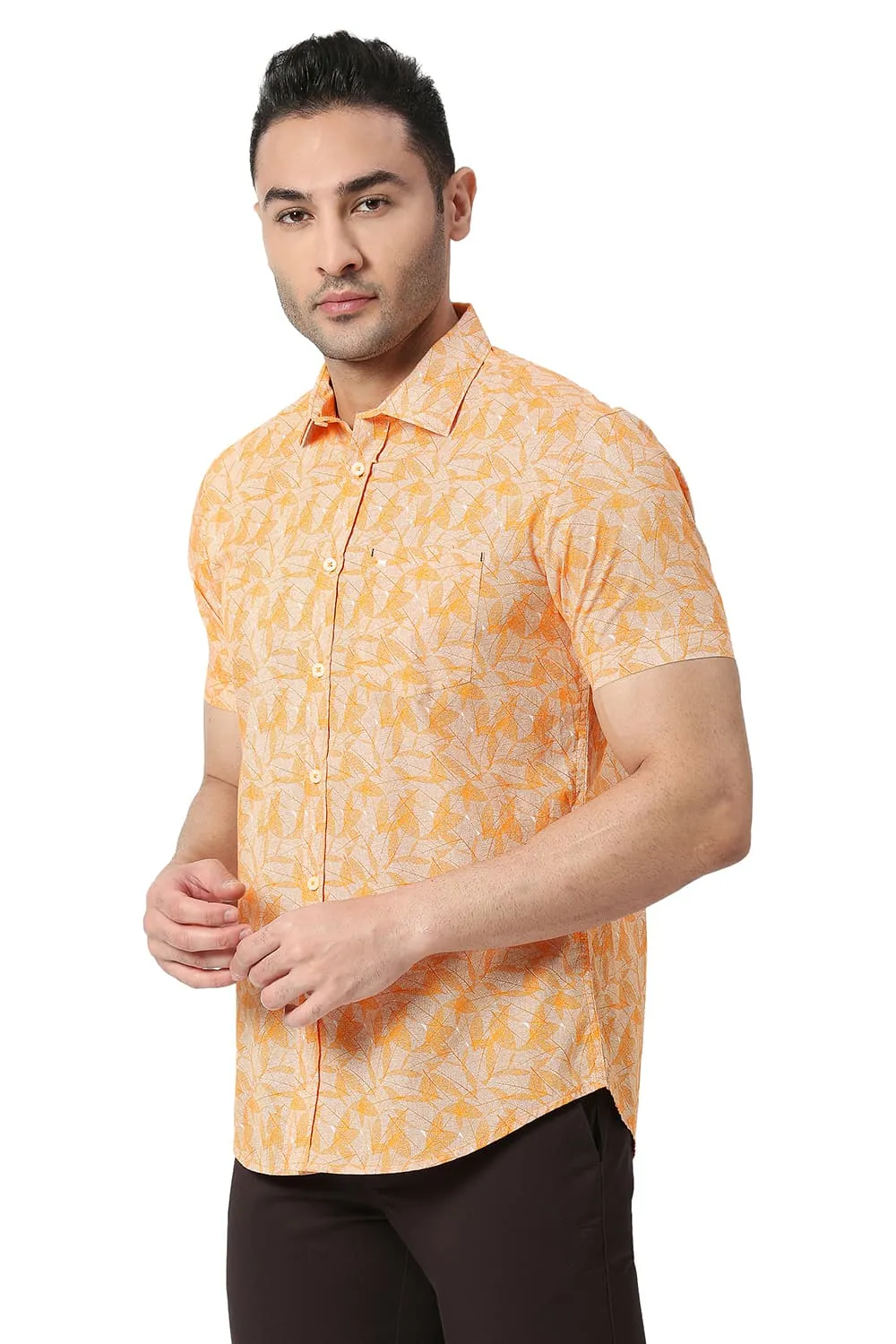 Slim Fit Cotton Poplin Printed Halfsleeves Shirt