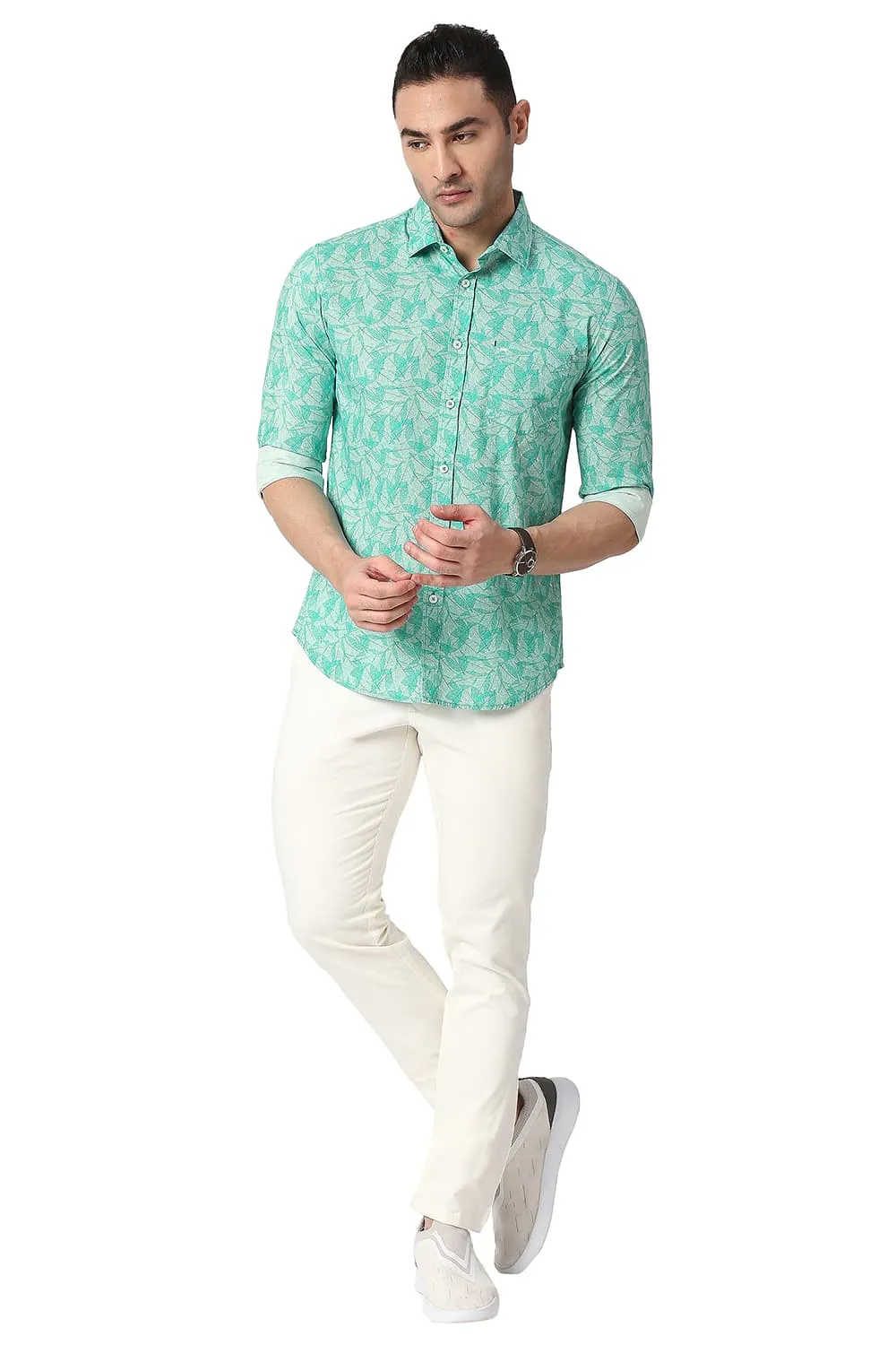 Slim Fit Cotton Poplin Printed Shirt