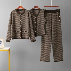 Timeless Three Piece Knit Co-ord Set with Gold Button Detailing