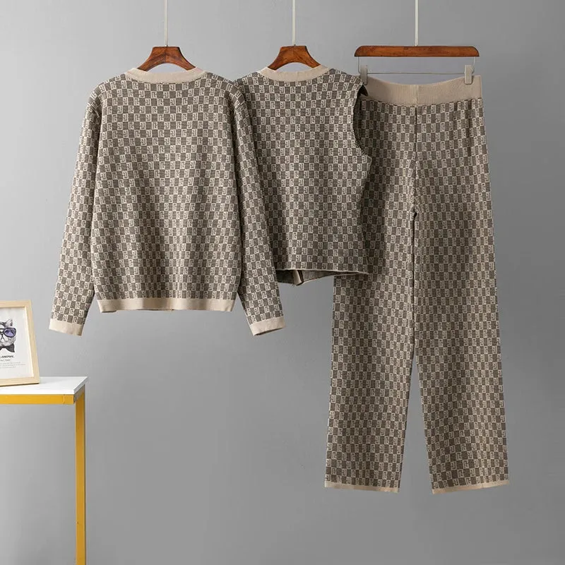 Timeless Three Piece Knit Co-ord Set with Gold Button Detailing