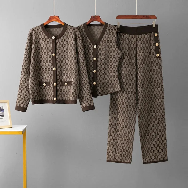 Timeless Three Piece Knit Co-ord Set with Gold Button Detailing