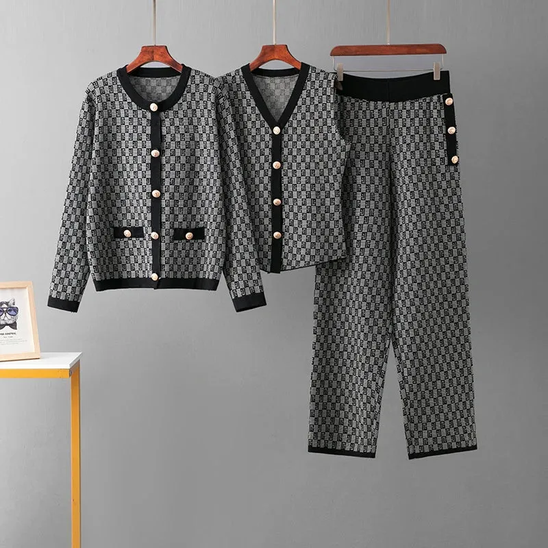 Timeless Three Piece Knit Co-ord Set with Gold Button Detailing