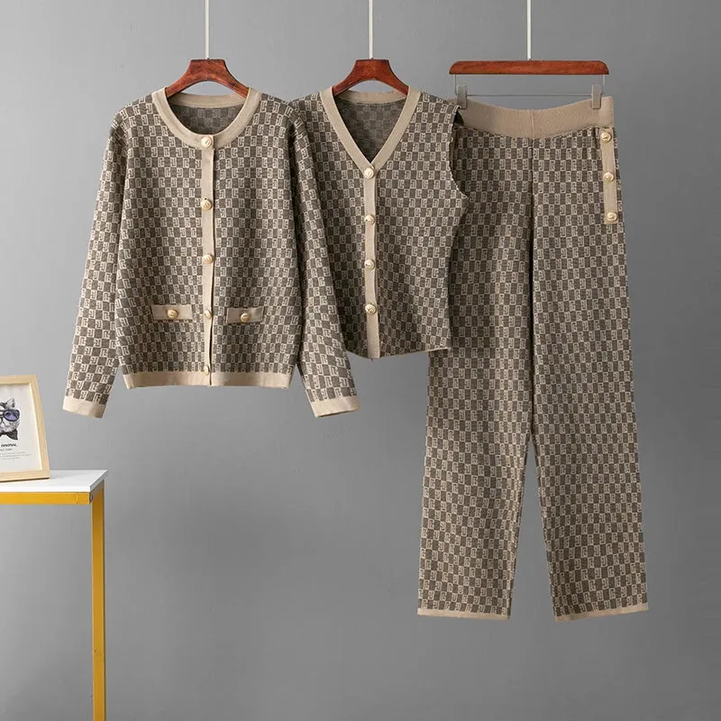 Timeless Three Piece Knit Co-ord Set with Gold Button Detailing