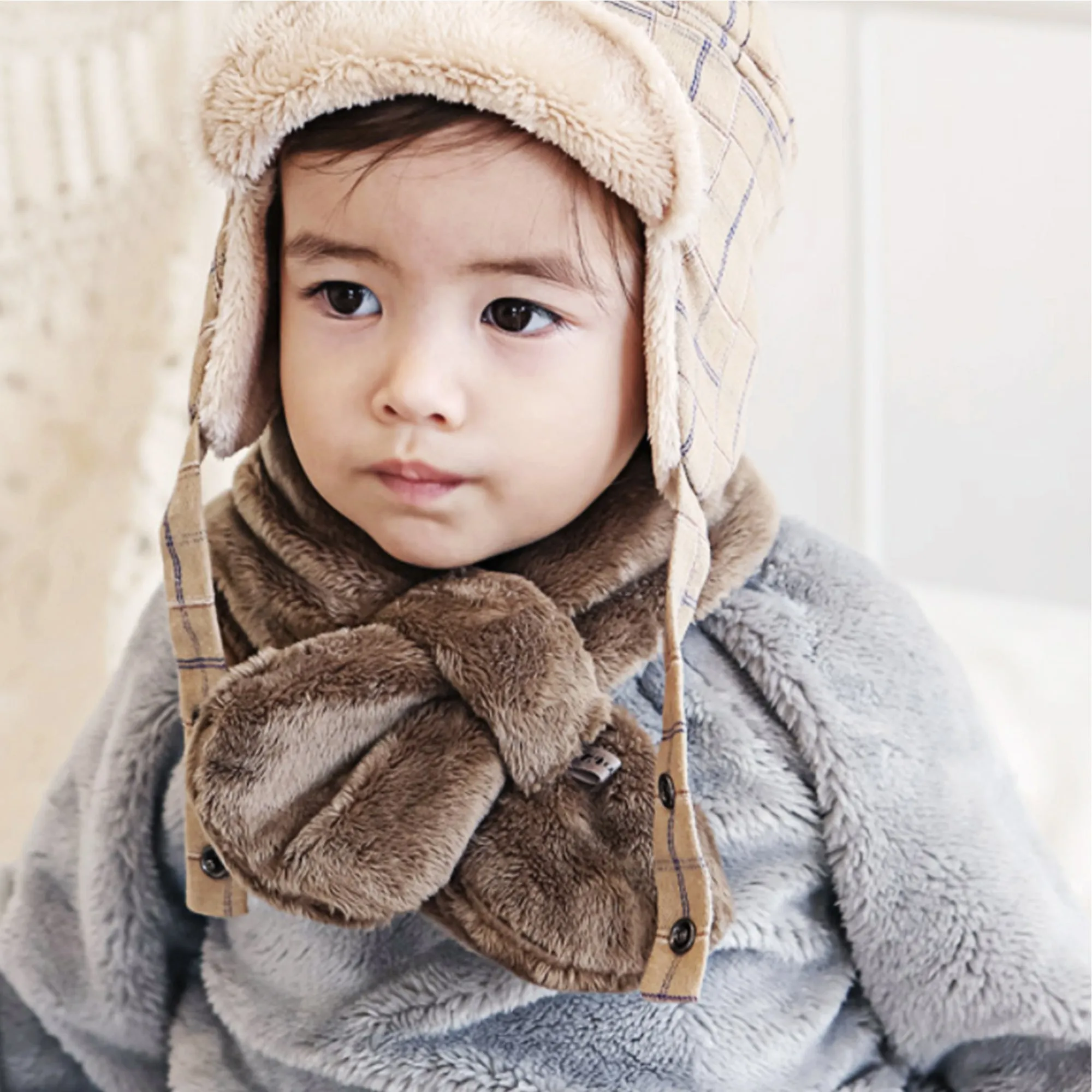 Toddler Winter Fashion Scarf Kids Warm Fluffy Thick Fleece Baby Neck Warmer | Beige