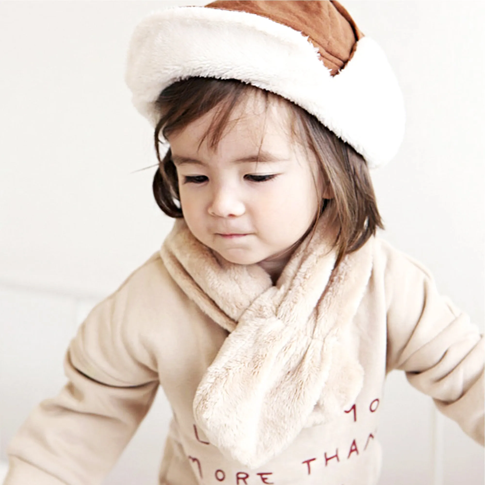 Toddler Winter Fashion Scarf Kids Warm Fluffy Thick Fleece Baby Neck Warmer | Beige