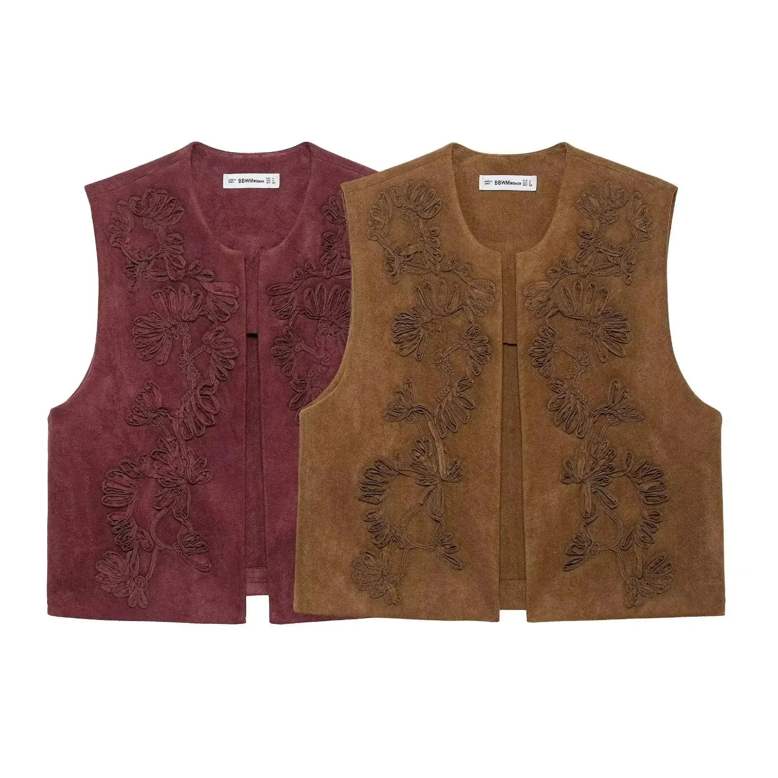 Zafira Embroidered Waistcoat  Sleeveless Boho Layering Piece in Claret or Brown for Casual or Holiday Outfits