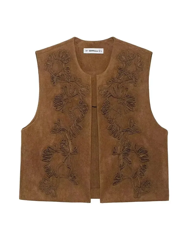 Zafira Embroidered Waistcoat  Sleeveless Boho Layering Piece in Claret or Brown for Casual or Holiday Outfits