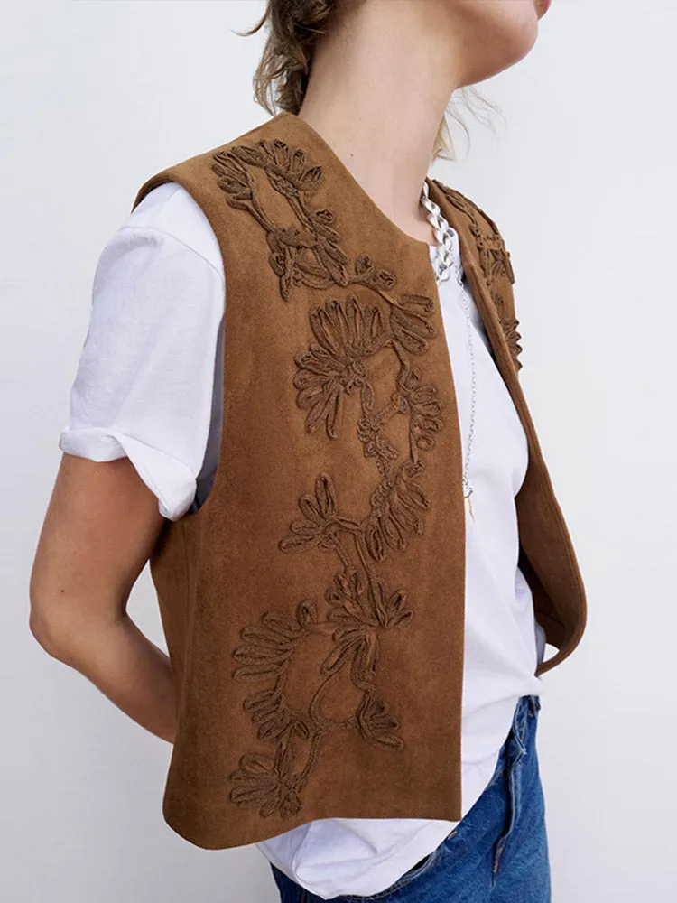 Zafira Embroidered Waistcoat  Sleeveless Boho Layering Piece in Claret or Brown for Casual or Holiday Outfits