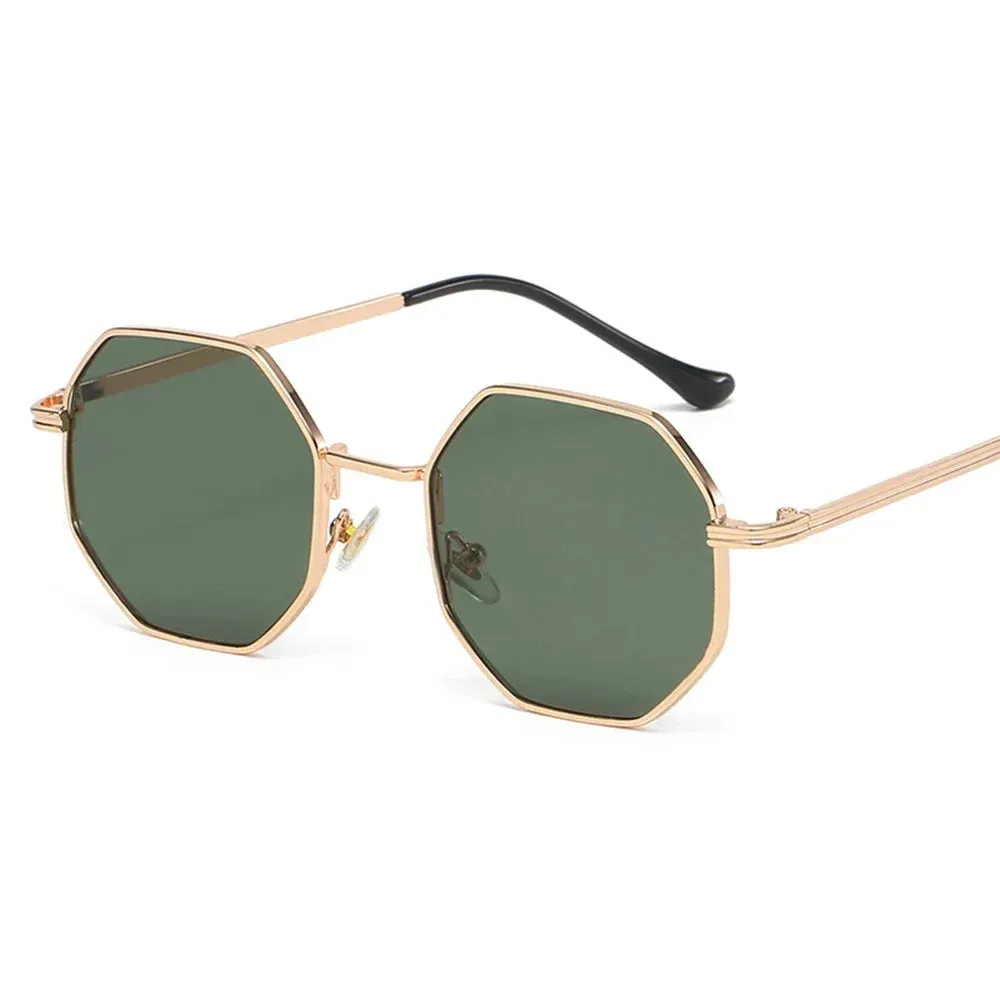 Zaria Geometric Gold Frame Sunglasses  Octagon Retro UV Shades for Women