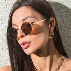 Zaria Geometric Gold Frame Sunglasses  Octagon Retro UV Shades for Women