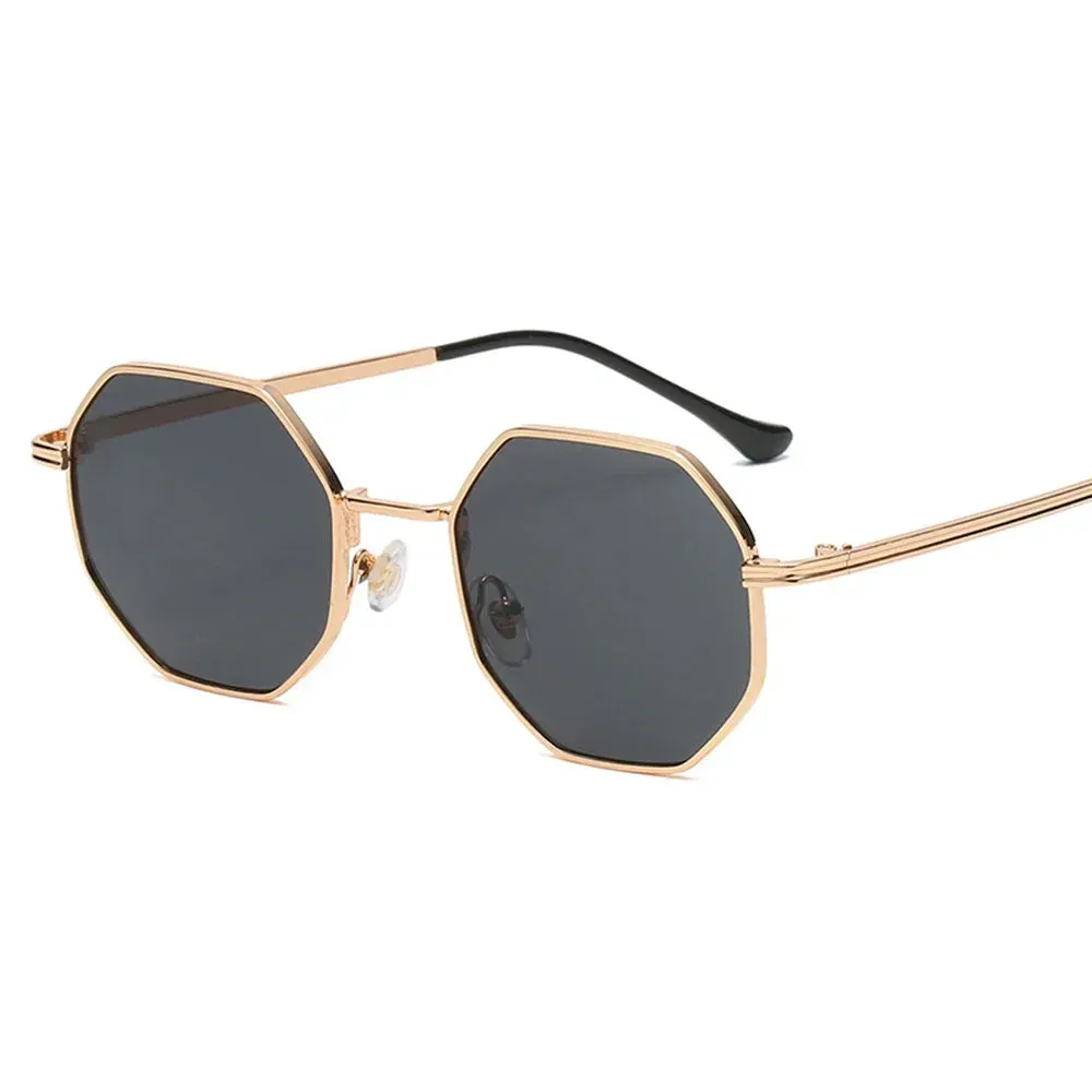 Zaria Geometric Gold Frame Sunglasses  Octagon Retro UV Shades for Women